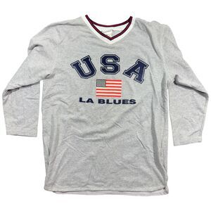 Fashion Bug Sweatshirt Mens XL Gray 3/4 Sleeve USA Flag LA Blues V-Neck Pullover